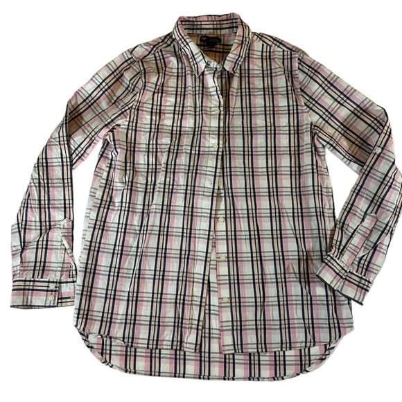 GAP Tops - Gap EUC Boyfriend fit baby pink plaid button down cotton shirt XS